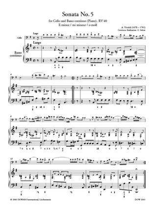 Sonata n° 5 for Cello and Basso Continuo Piano Rv 40 In E Minor
